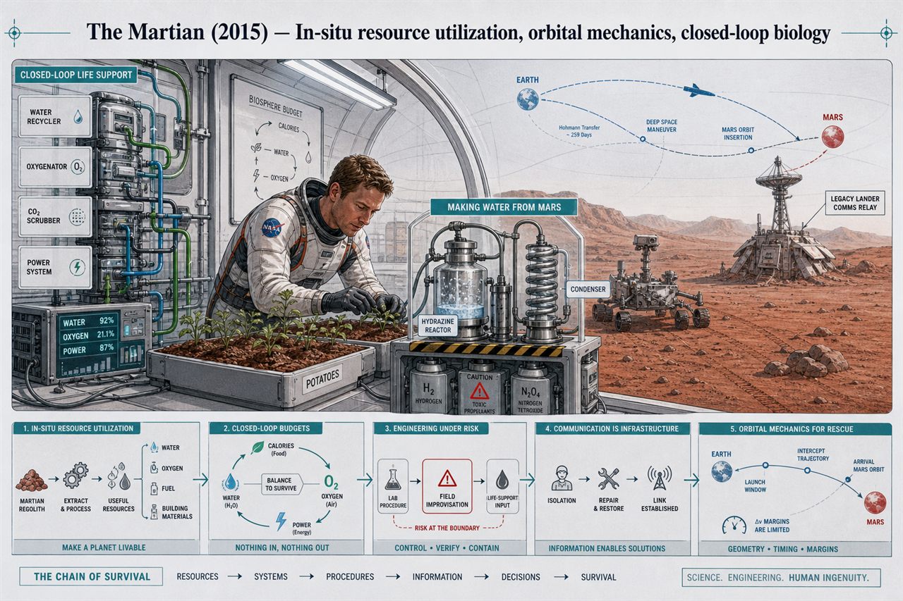Chapter 3. The Martian (2015) — In-situ resource utilization, orbital mechanics, closed-loop biology - chapter poster
