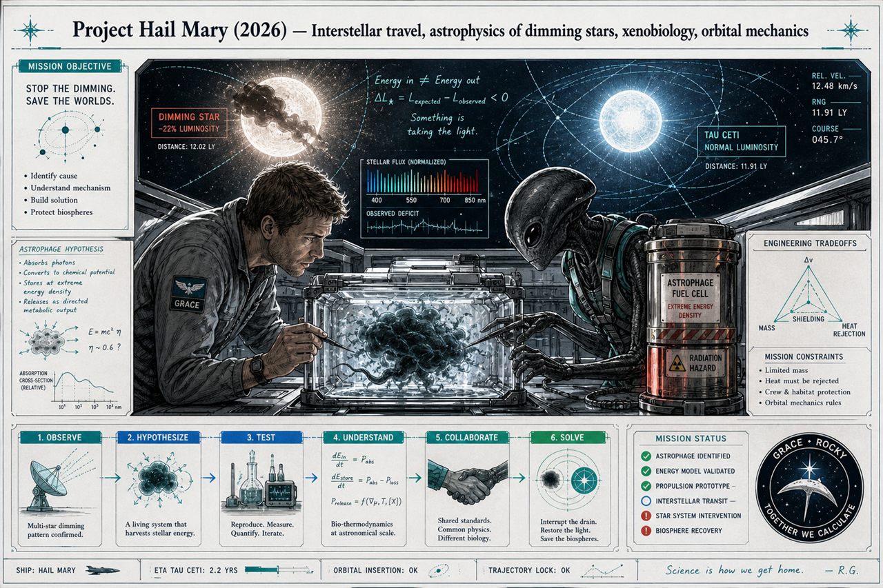 Chapter 6. Project Hail Mary (2026) — Interstellar travel, astrophysics of dimming stars, xenobiology, orbital mechanics - chapter poster