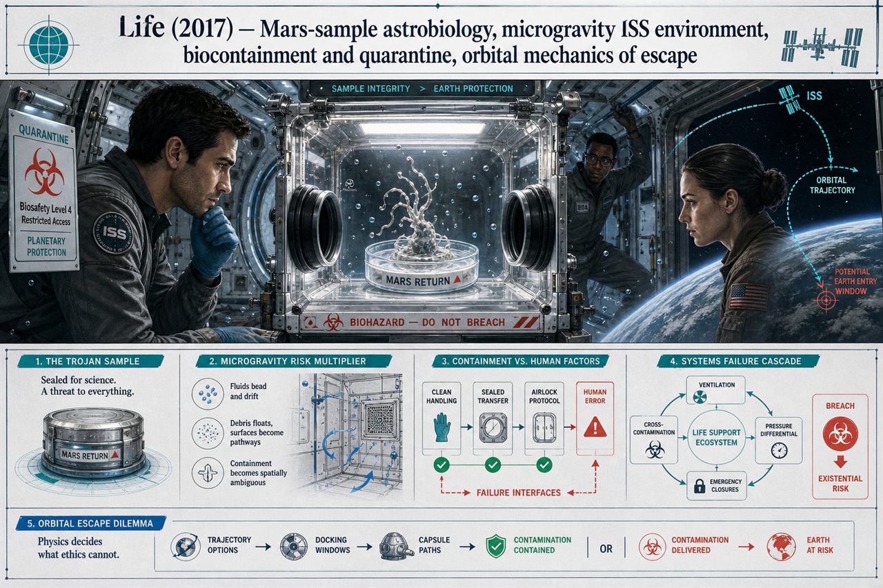 Chapter 17. Life (2017) — Mars-sample astrobiology, microgravity ISS environment, biocontainment and quarantine, orbital mechanics of escape - chapter poster