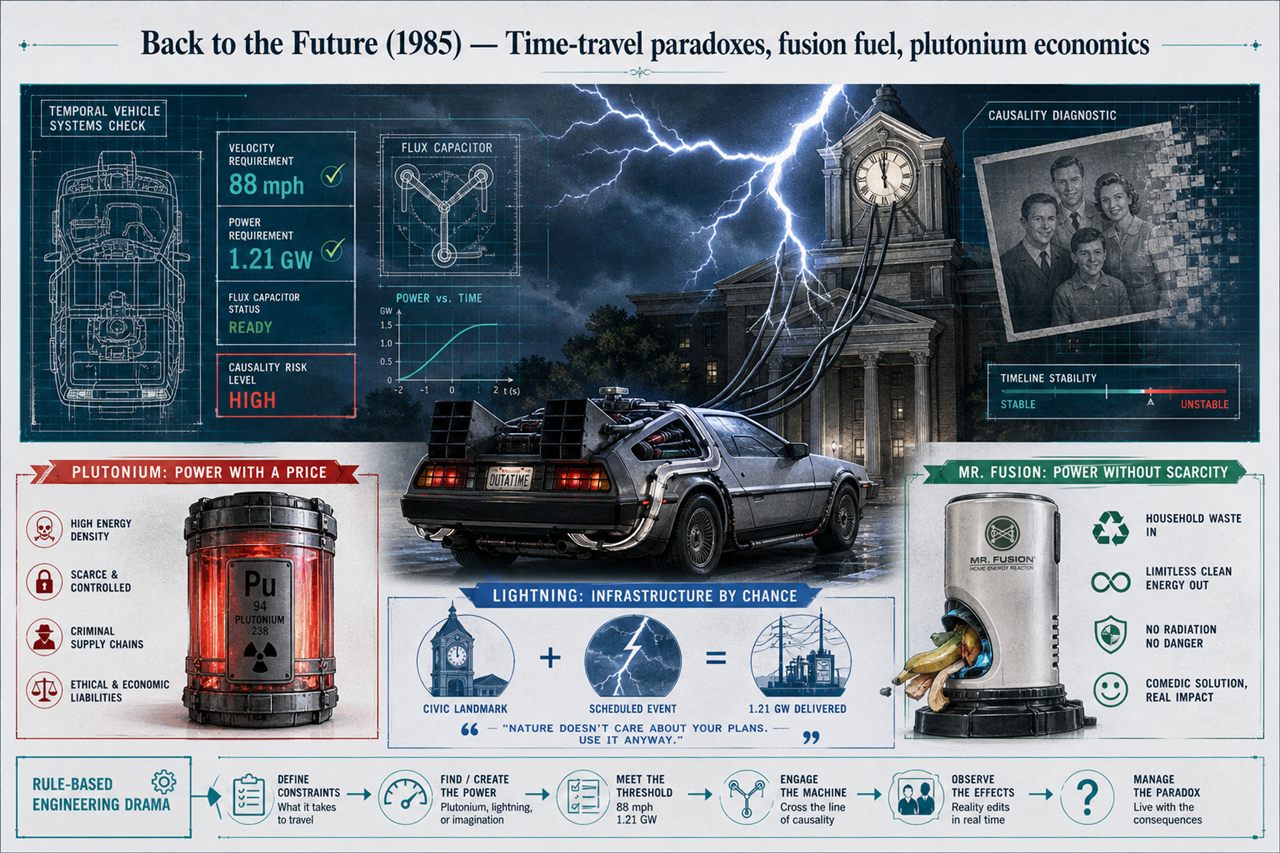 Chapter 21. Back to the Future (1985) — Time-travel paradoxes, fusion fuel, plutonium economics - chapter poster