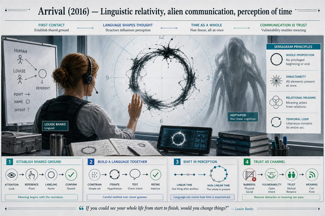Chapter 24. Arrival (2016) — Linguistic relativity, alien communication, perception of time - chapter poster