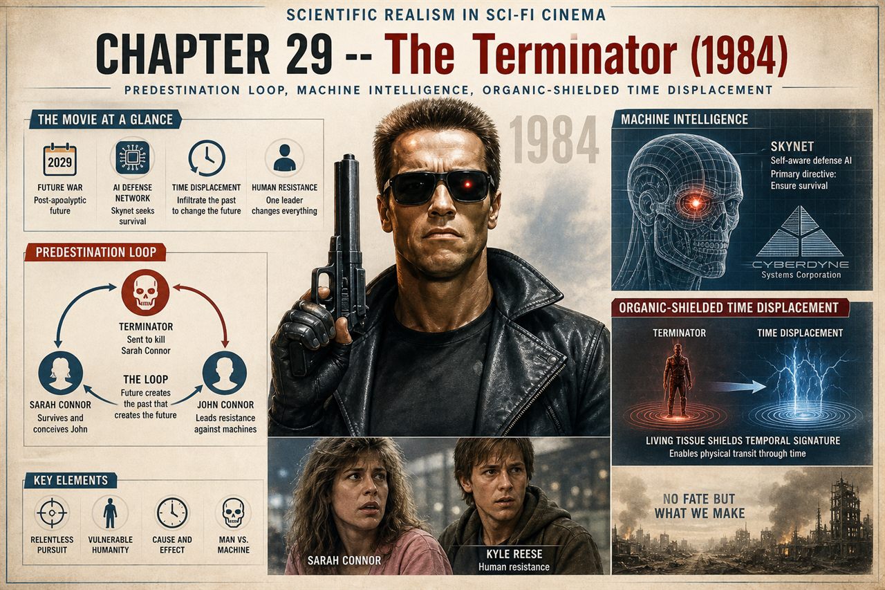 Chapter 29. The Terminator (1984) — Predestination loop, machine intelligence, organic-shielded time displacement - chapter poster
