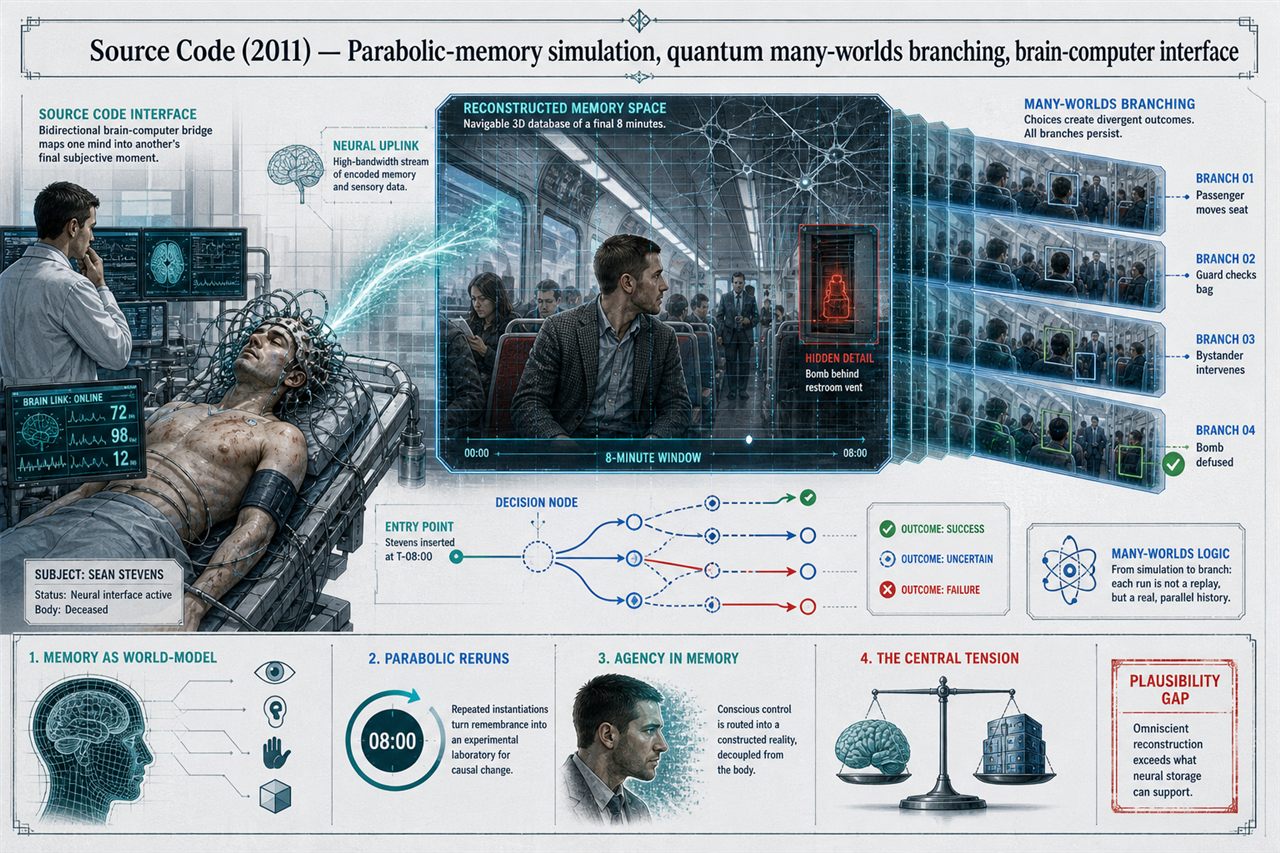 Chapter 31. Source Code (2011) — Parabolic-memory simulation, quantum many-worlds branching, brain-computer interface - chapter poster