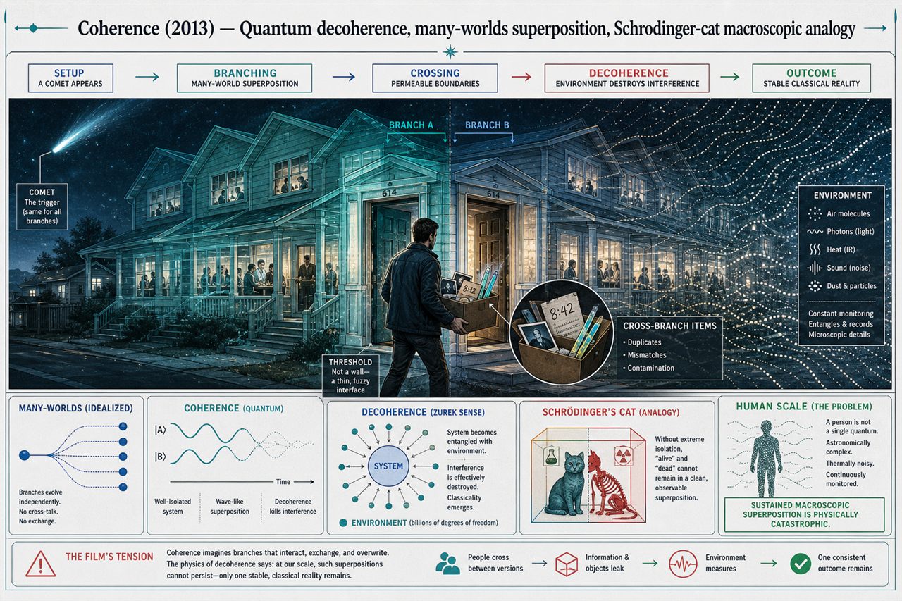 Chapter 32. Coherence (2013) — Quantum decoherence, many-worlds superposition, Schrodinger-cat macroscopic analogy - chapter poster