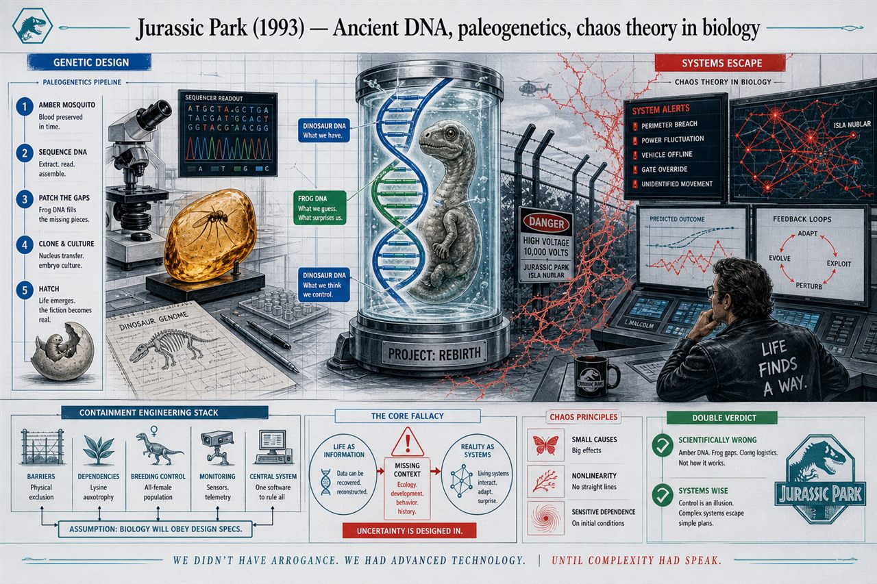 Chapter 51. Jurassic Park (1993) — Ancient DNA, paleogenetics, chaos theory in biology - chapter poster