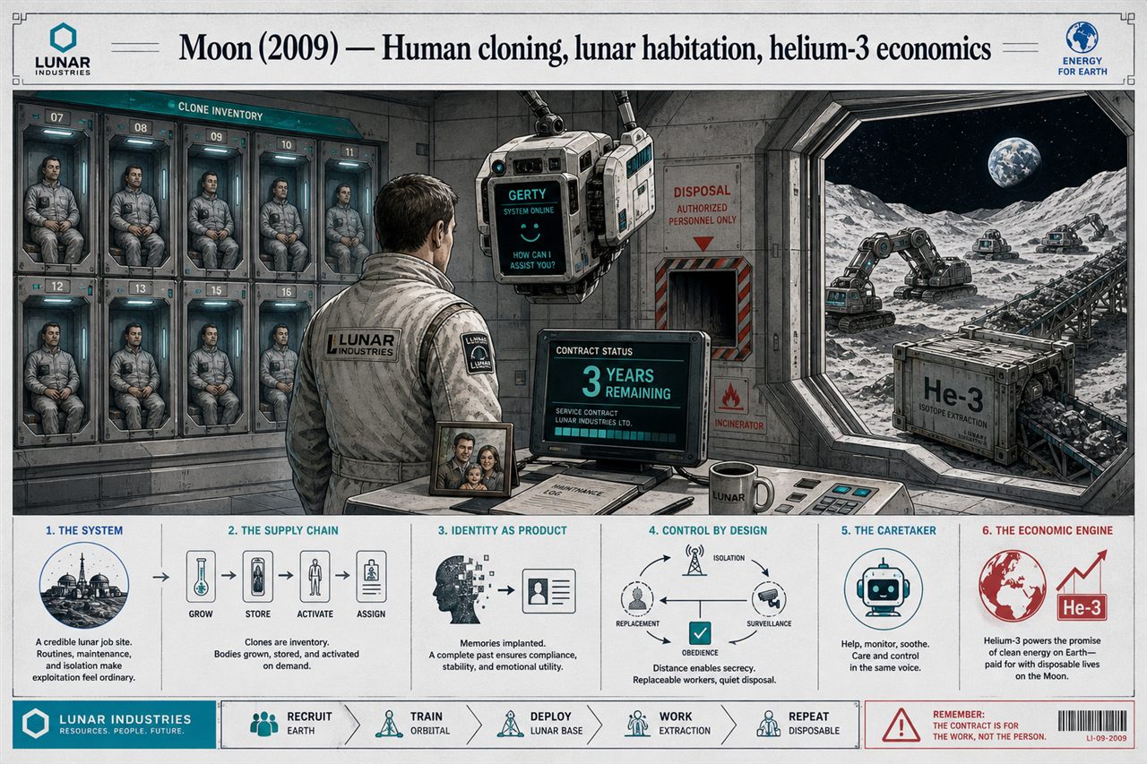 Chapter 67. Moon (2009) — Human cloning, lunar habitation, helium-3 economics - chapter poster