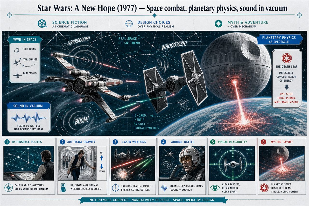 Chapter 68. Star Wars: A New Hope (1977) — Space combat, planetary physics, sound in vacuum - chapter poster