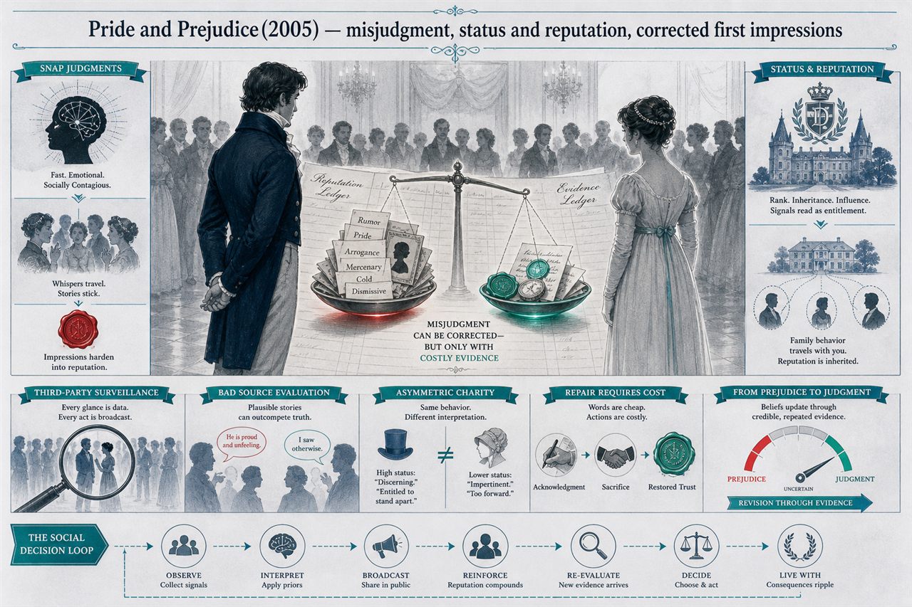 Chapter 31. Pride and Prejudice (2005) — misjudgment, status and reputation, corrected first impressions - chapter poster