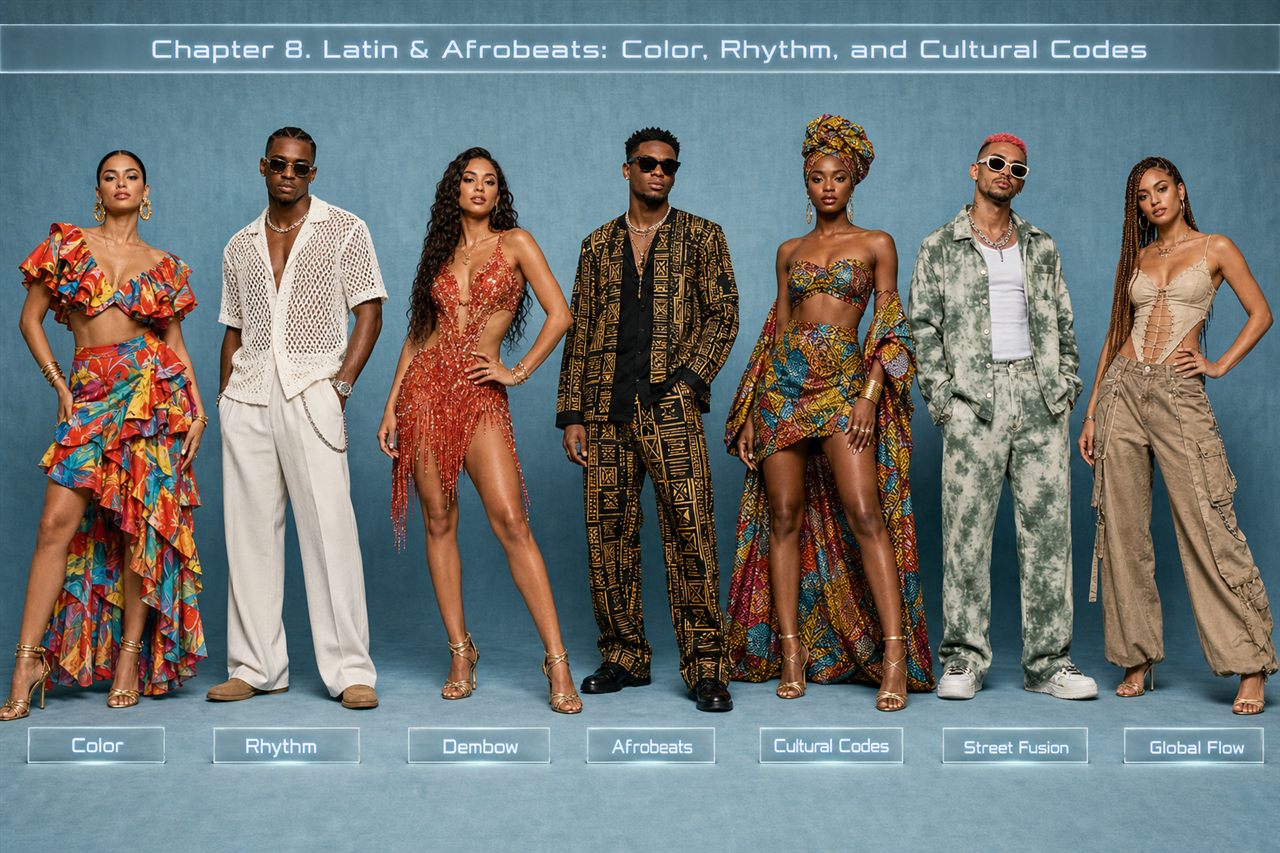 Chapter 8. Latin & Afrobeats: Color, Rhythm, and Cultural Codes - chapter poster